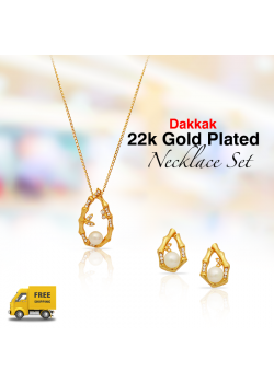Dakkak Fashion 22K Gold Plated Wooden Style Lulu With Zircon Pendent Set, DK011